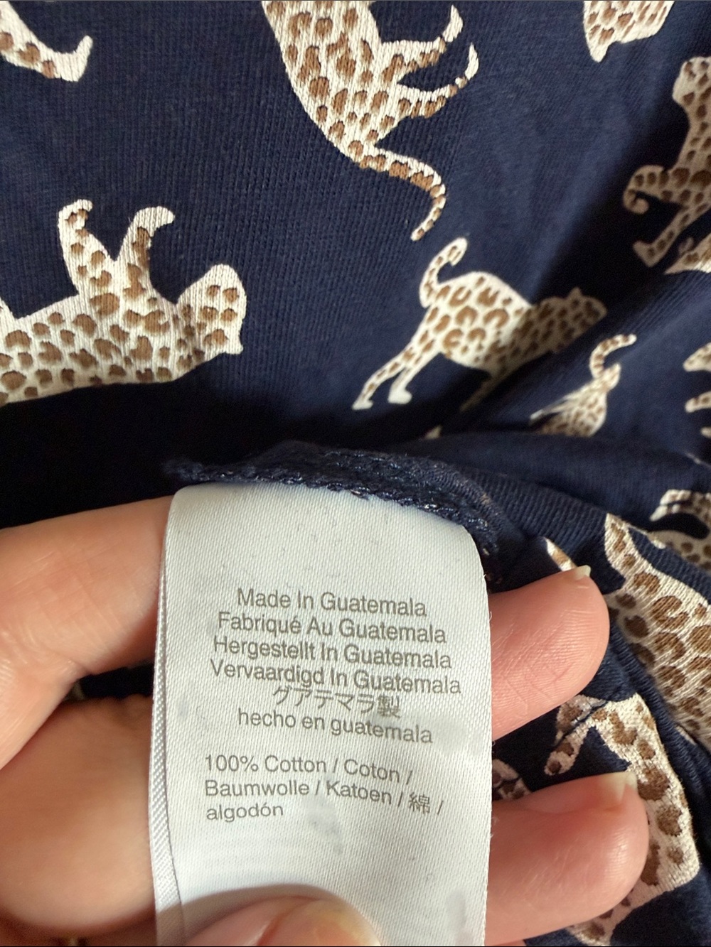 J. Crew 100% Cotton Navy Tee with Cream Leopard Motif Knit Top - Picture 3 of 9